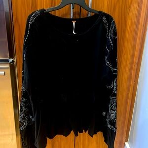 Free People Gorgeous Black Top with Decorative Sleeves NWT